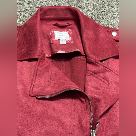 Lauren Conrad Women's Small Pink Faux Suede Moto Jacket full zip front pockets - Picture 3 of 8